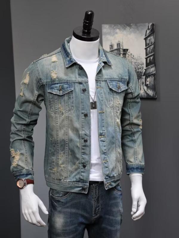 メンズ ジャケット 牛仔 コート トップス 男性用 秋冬 長袖 フラップカラ ワイドシルエット シングルブレスト ノーカラー ミディアム厚 ソリッドカラー 耐摩耗 コットン コットン混 日常使い カジュアル 韓国風 スタンダード 袖 ストレートヘム サイ