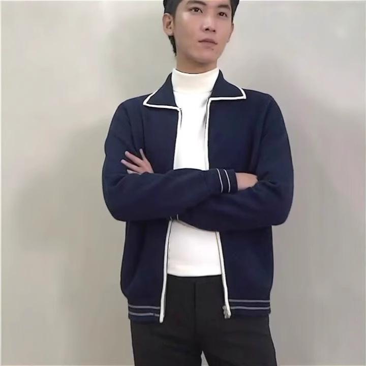 樂天商城 - メンズ ニット 開衫 外套 厚手 毛糸 混紡 コットン ポリエステル 長袖 翻領 ワイド ルーズ フィット 黒 緑 ネイビー 春秋 季節 日常 着用 ゆったり シルエット 青少年 向け カジュアル スタイル 免烫 加工 快適 着こなし