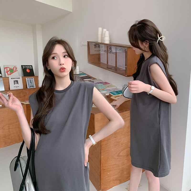ワンピース マタニティ ノースリーブ 肩パッド ニット Tシャツワンピース 妊婦服 妊娠後期 高級感 春夏・ネックライン: クルーネック・袖丈: ノースリーブ・素材: 綿・素材混用率: 綿30%以下・柄: 無地・スカート丈: ミニ丈・カラー: ウォッシュグレー・サイズ: M、L、XL、XXL・スカートシルエット: マーメイドスカート・スタイル: カジュアル・袖の形状: ホーンスリーブ