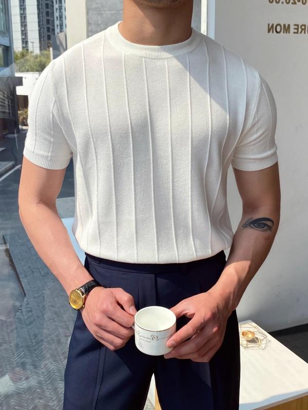 Other - メンズ Tシャツ 短袖 丸首 薄手 ニット トップス レイヤード 涼しい 夏 ポリエステル 無地 ルーズフィット 黒 白 湖ブルー 深グレー 杏色 軽量 250g 300g 免アイロン 加工 成人 青少年 18-24歳 男性用 カジュアル 普段使い 韓国