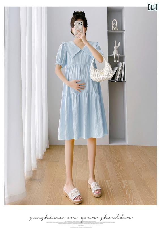 ワンピース マタニティ レディース 春夏 膝丈 半袖 Aライン 体系カバー 妊婦服 部...