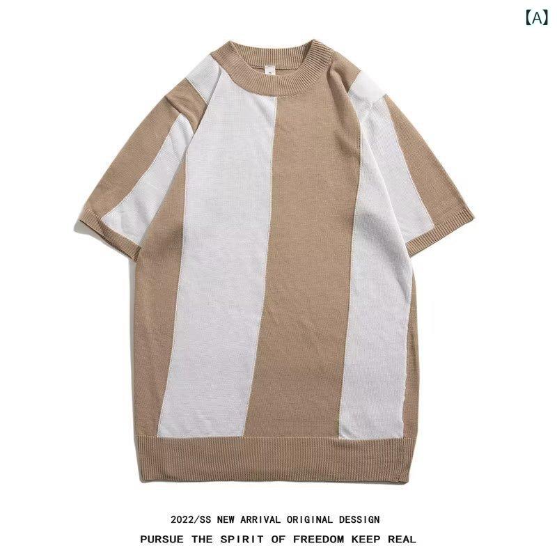 ・カテゴリ: Tシャツ・スタイル: 軽熟休闲・主な素材: ポリエステル繊維（ポリエステル）69%・柄: 条紋・版型: 修身型・スタイル: セットイン・ネックライン: クルーネック・袖丈: 短袖・袖型: 標準・厚み: 薄手・カラー展開: ベージュ、ブラック、ネイビー・サイズ展開: M、L、XL、XXL、XXXL・重量: 180g-250g・素材機能: 速乾、通気性