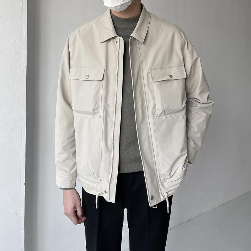 メンズ ジャケット ニット 翻領 修身 春秋 秋冬 厚手 レイカ ビンテージ ポリエステル 混合 素材 軽量 伸縮性 黒 白色 焦糖 色 ラフ スタイル デイリー ウェア