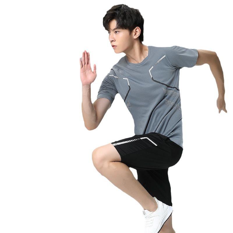 メンズ セットアップ 涼しい 速乾 短袖 Tシャツ ショートパンツ 夏 運動 トップス ボトムス 化繊混紡 ポリエステル 薄手 黒 赤 青