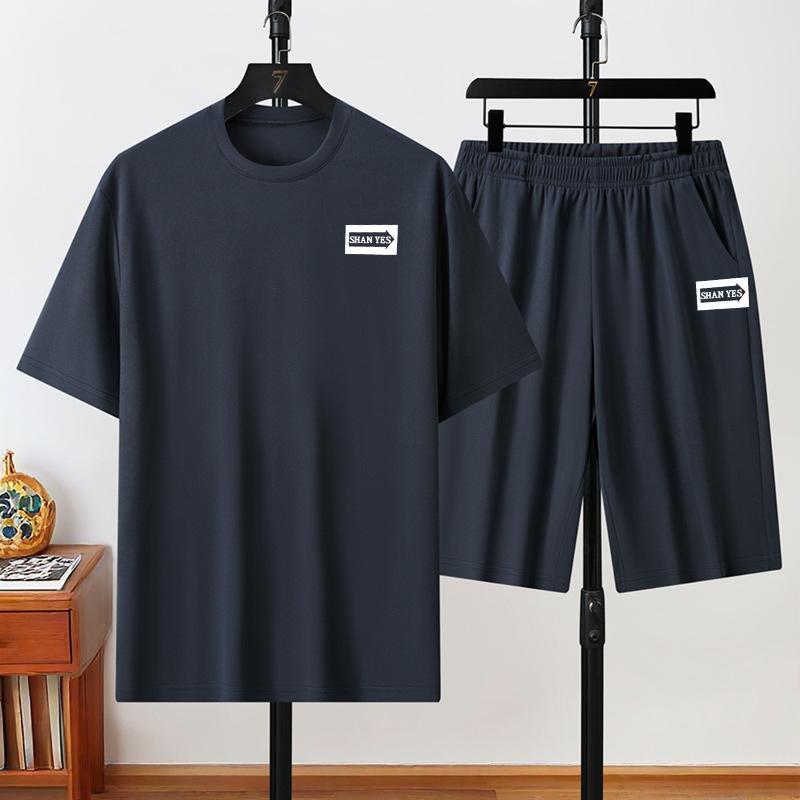 乐天商城 - メンズ セットアップ Tシャツ 短パン 涼しい 薄手 綿混 ポリエステル 100% 黒 紺 グレー 夏 スポーツ ストリート ファッション ゆったり フィット アクティブ ウェア