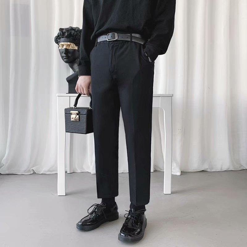 Rakuten - メンズ スラックス ストレート ロングパンツ ハンサム風 クロップド ドレープ テーパード 軽ビジネス ゆったり コットン混紡 ポリエステル 100% 非アイロン 加工 カーキ グレー ブラック 日常使い オールシーズン 修身 韓国風 トレンド