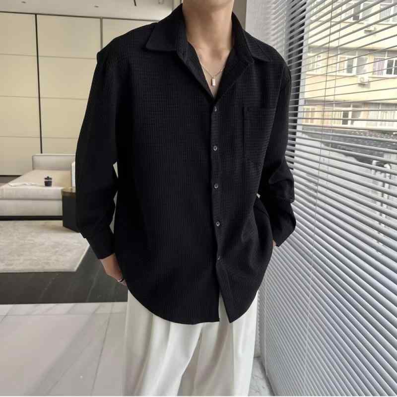 乐天商城 - メンズ シャツ トップス 長袖 春 春秋 薄手 綿混紡 ポリエステル フレグランスプリント フラワープリント 花柄 フリル 翻領 ルーズフィット ゆったり 香港風 港風 韓国風 韓系 シンプル カジュアル 日常使い 黒 白 杏色 青年向け