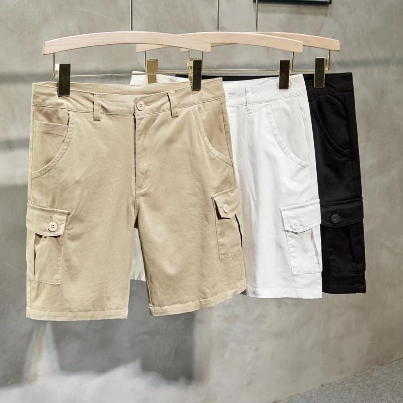 メンズ ショートパンツ 工装 直筒 夏用 コットン 薄手 純色 多ポケット 卡其 黒 白 休闲 カジュアル 青年向け ファッション 都市スタイル 中腰 ジップ ノンエラスティック 免烫 5分丈 中丈 ベーシック デイリー 軽量 通勤 外出 休日