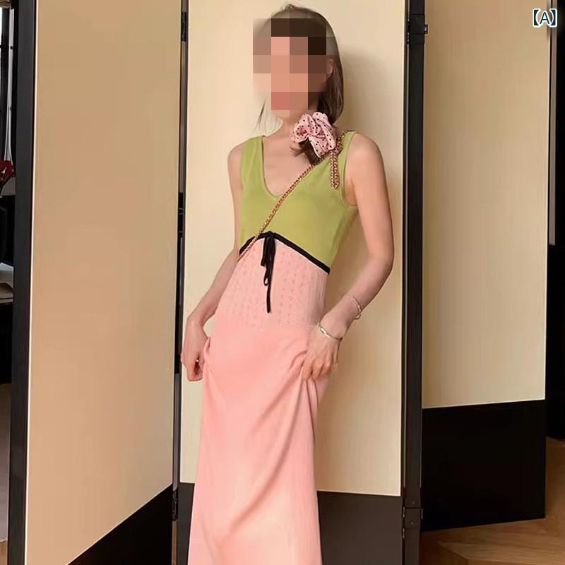 リメイクバディーのワンピース マタニティ レディース ノースリーブ Vネック ロング丈 マキシ丈 切り替え バイカラー 配色 タイトシルエット 着痩せ リゾート バカンス お出かけ 春夏 大人カジュアル かわいい きれいめ 体型カバー 伸縮性 柔らか素材 妊婦服｜アングル2