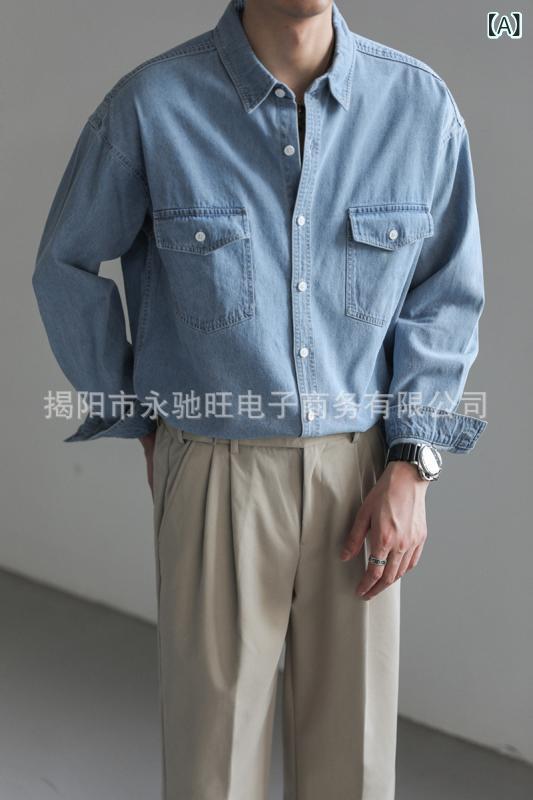 남성용 재킷 코튼 폴리 에스테르 긴팔 스탠드컬러 노트북 지퍼 루즈핏 경량 씻어 버린 데님 원단 청춘 유행 대를위한 일상 캐주얼 봄 여름 가을 겨울 얕은 파란색 푸른 색 버튼 장식 둥근 바닥 사이드 포켓 ​​논아이