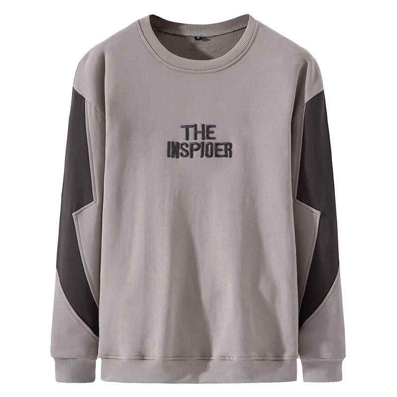乐天商城 - メンズ スウェット トップス 長袖 Tシャツ 丸首 ゆったり ルーズフィット コットン ポリエステル 刺繍 字母柄 黒 灰 グリーン 秋冬 春夏 休闲 青春 18-24歳 青少年