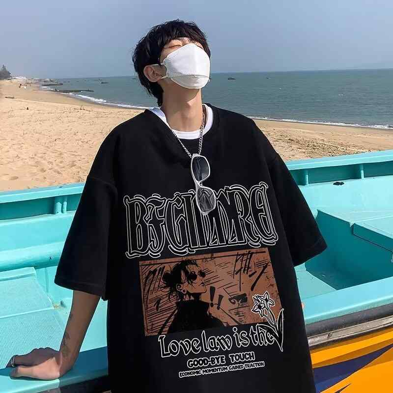 乐天商城 - メンズ Tシャツ 短袖 半袖 トップス 港風 韓国風 トレンド シンプル 綿 100% 条紋柄 ストライプ柄 ゆったり ルーズ 薄手 夏用 透気性 日常着 黒 白 ワインレッド グレー 青少年向け 18-24歳