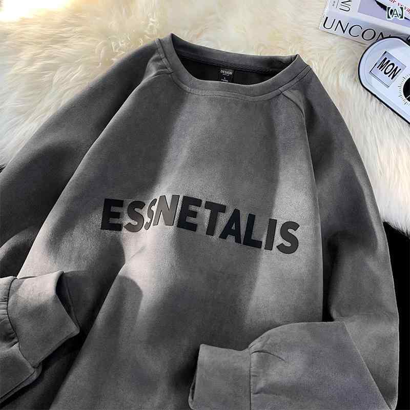 メンズ Tシャツ 長袖 ラウンドネック ルーズフィット プリント 字母柄 ポリエステル混紡 化纤混紡 免烫加工 深灰 藏青 咖 春 秋 秋冬 春夏 休闲 カジュアル 青少年 成人 日常 普段使い 部屋着 アウトドア 通勤 トップス シャツ 打底衫 上衣