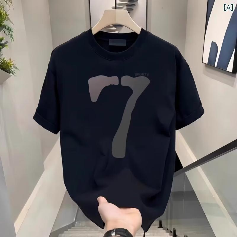 乐天商城 - メンズ Tシャツ 短袖 半袖 トップス 丸首 ゆったり 薄手 透気性 綿素材 印花 アルファベット柄 黒 白 都市 スタイル 夏季 休闲 服 男士 上衣 潮 潮牌 2024 春季 適用 年齢 成人 青少年 24-35歳