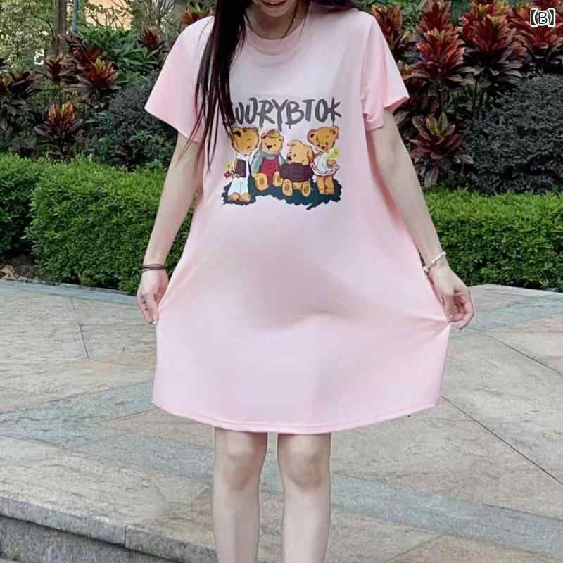 マタニティワンピース 半袖 ミモレ丈 部屋着 ルームウェア 高級感 春夏 快適 シン...