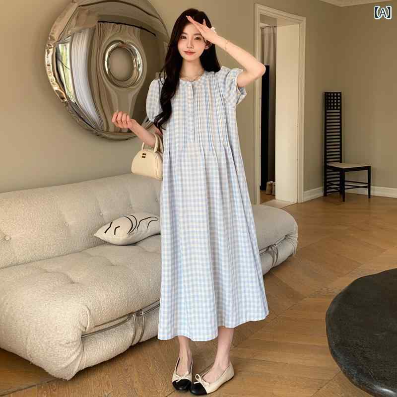 ワンピース マタニティ 春夏 フランス風 ヴィンテージ風 チェック柄 デザイン性 ゆ...