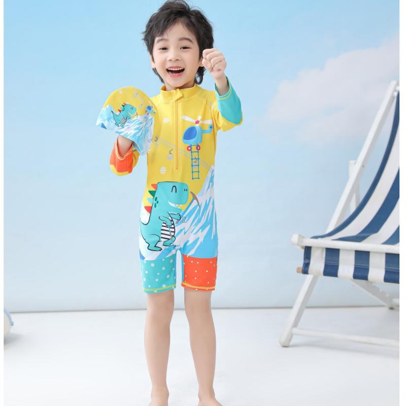 水着 男の子 子供 キッズ ワンピース 長袖 かわいい 恐竜 キャラクター柄 UVカット 日焼け防止 ビーチ サーフィン プール オールシーズン スイムウェア