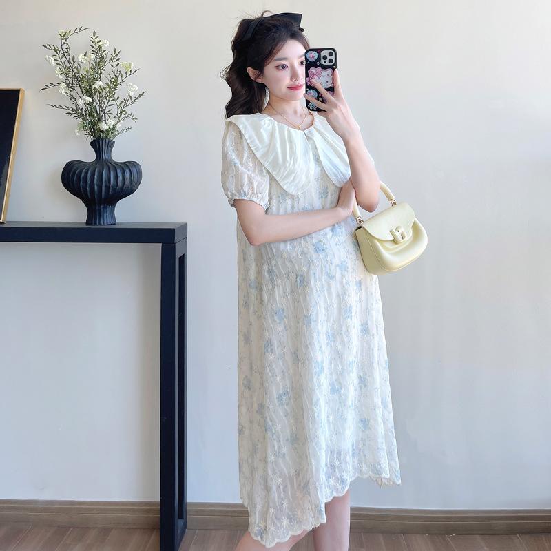 マタニティ ワンピース レディース 春夏 膝丈 半袖 ゆったり 体型カバー マタニティドレス カジュアル お出かけ デート 服 着痩せ・襟のタイプ: ファー襟・袖丈: 五分袖・素材: シェニール、綿30%以下・スカート丈: ミニ丈・カラー展開: ピンク、ブルー・サイズ展開: M、L、XL、2XL・スカートの形: マーメイドスカート・スタイル: 日韓カジュアル・袖の形: ホーンスリーブ