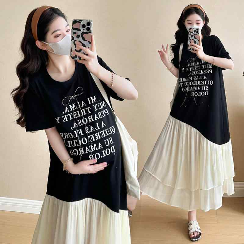 ワンピース 妊婦 レディース 夏物 膝丈 Tシャツワンピース ニット 魚尾 フィッシュテール 切り替え マタニティ カジュアル 伸縮性 シンプル 涼しい 普段着・カテゴリ: ワンピース・ネックライン: ラウンドネック・袖丈: 3分袖・素材: ポリエステル・混用率: 50%-70%・スカート丈: ミディ丈・カラー: ブラック・サイズ展開: M, L, XL, 2XL・シルエット: Aライン・スタイル: カジュアル・袖のタイプ: レギュラー