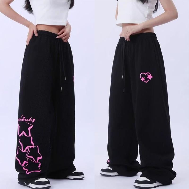 Capri Pants - レディース 夏 ロングパンツ 直筒型 ポリエステル 微弾力 松緊腰 薄手 黒 ヒップホップ ストリートダンス ジャズダンス 韓国風 学院風 かわいい 軽量 伸縮性 通勤 普段使い アウトドア