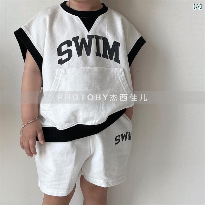 Kids' Summer Clothing Set for Boys and Girls: Top and Shorts, Sleeveless, Drop Shoulder, Lightweight, Flexible, Tight Fit, Pink, Gray, Green, Ages 3, 4, 5, 6, 7, 8, Cute, Sporty, Sizes 100cm, 110cm, 120cm, 130cm