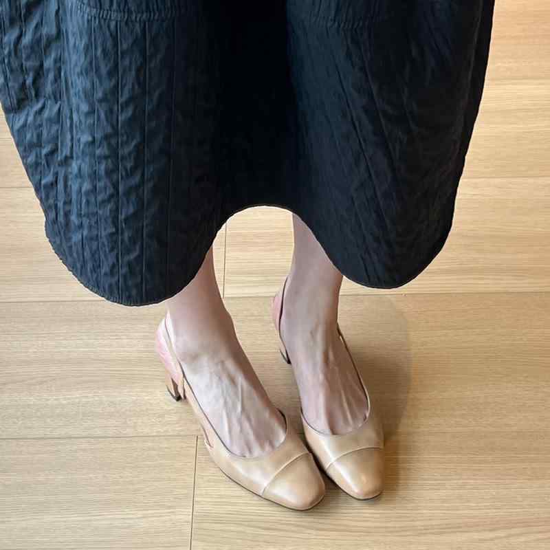 女性用 靴 フラットシューズ 粗ヒール サンダル 後ろ紐 尖頭 黄色 純色 羊皮 低幫 低ヒール 快適 日常 春夏 秋