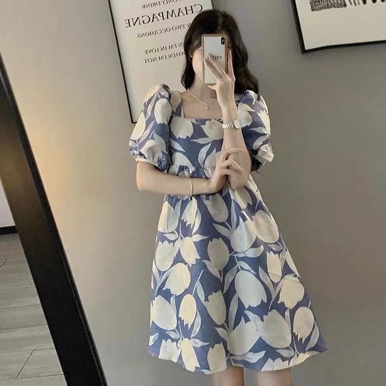 ワンピース マタニティ レディース 春夏 半袖 ひざ丈 花柄 パフスリーブ 妊婦服 おしゃれ 高級感 マタニティウェア 授乳服 お出かけ きれいめ フェミニン