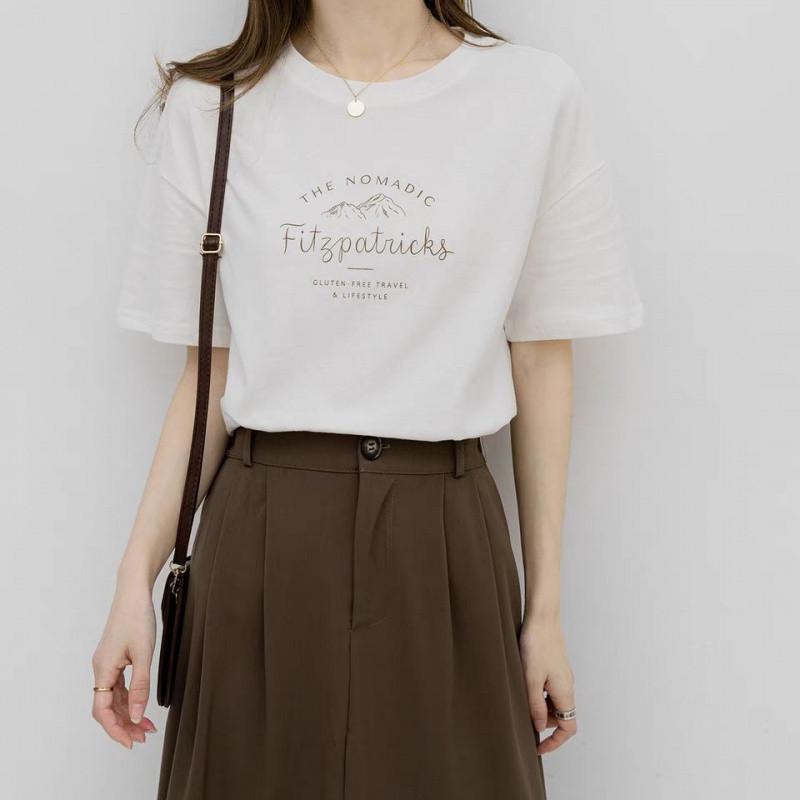 樂天商城 - レディース Tシャツ 短袖 純棉 コットン 素材 トップス 韓国風 デザイン ルーズフィット シンプル プリント 柄 ソリッドカラー 文字柄 丸首 ゆったり シルエット ストリート スタイル かわいい 夏用 女性 服 小熊 柄 北極熊 柄 香蕉 柄 白