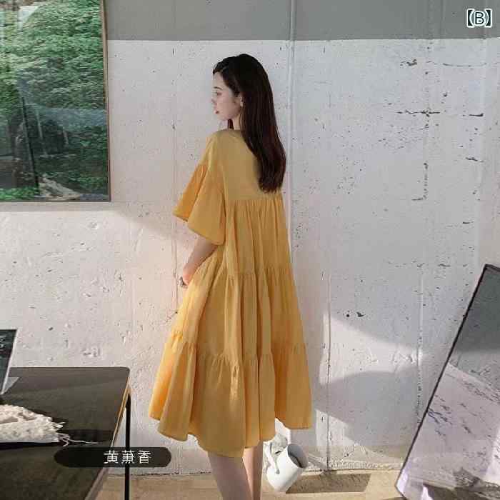 ワンピース マタニティ レディース ロング丈 半袖 フレア Aライン 体型カバー ゆっ...