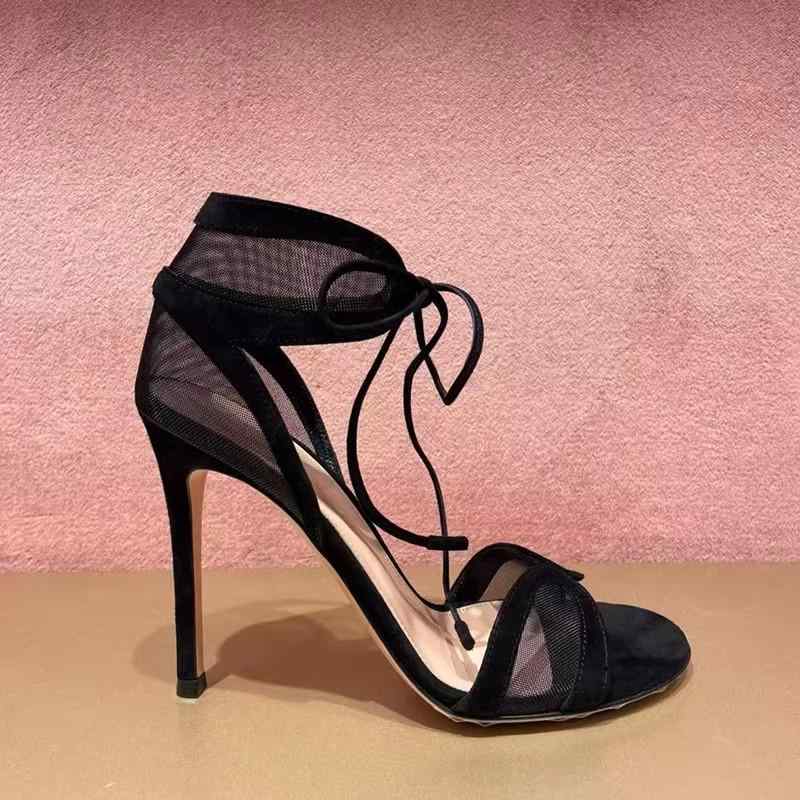 女性用 ハイヒール セクシー レース 網紗 ストラップ 細ヒール オー...(4.0)