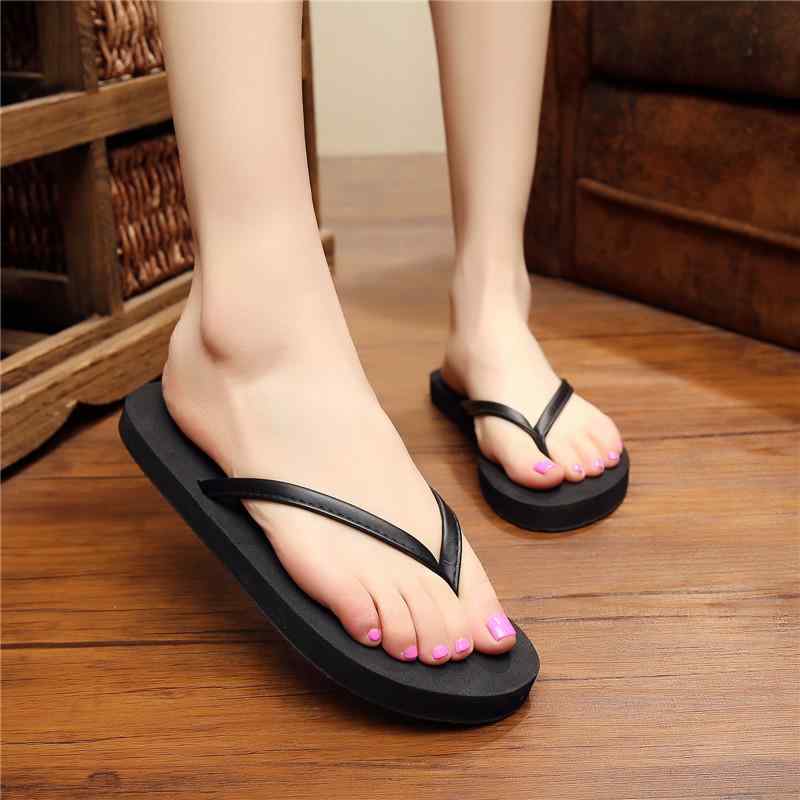 サンダル 人字型 女性用 夏 厚底 防滑 ビーチシューズ シンプル カラーブロック PU 素材 透気 5cm～8cm 厚さ 黒 細帯 3cm 5cm 7cm ヒール 35-41 サイズ 偏小