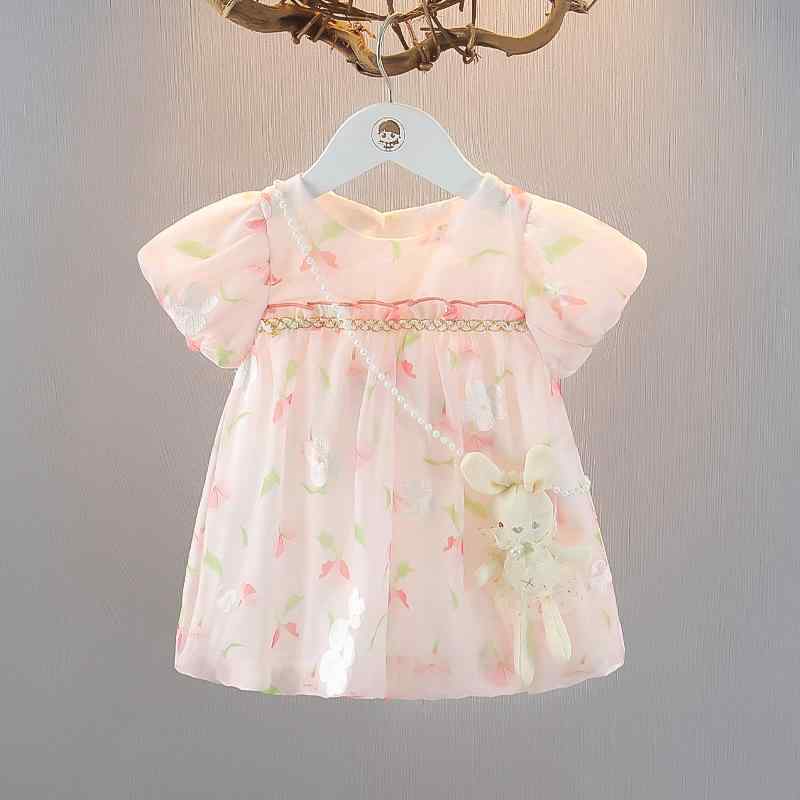 女の子 ワンピース 短袖 プリント チュールスカート 春夏 雪絨 涼しい 軽量 ピンク イエロー 女児 服 子供服 1-3歳 インファント ガーリー プリンセス スタイル 日常使い 遊び着 薄手 ポリエステル