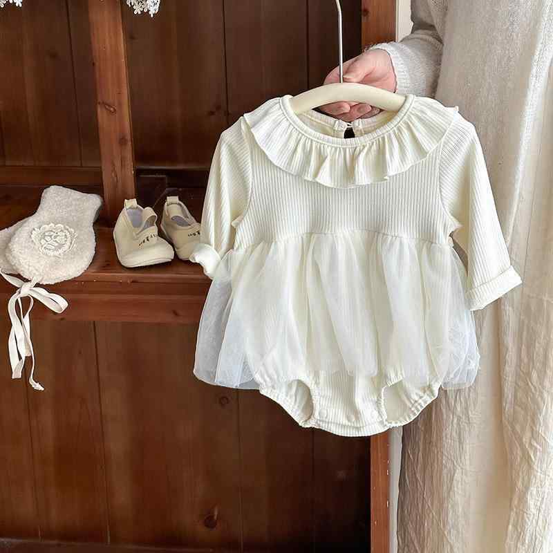 ベビー ワンピース 女の子 長袖 コットン 灯芯绒 薄手 プリンセス チュール 包おむつ ロンパース 粉 米 冬 かわいい 赤ちゃん 服 ハイネック 韓流スタイル 生後0-1歳 新生児
