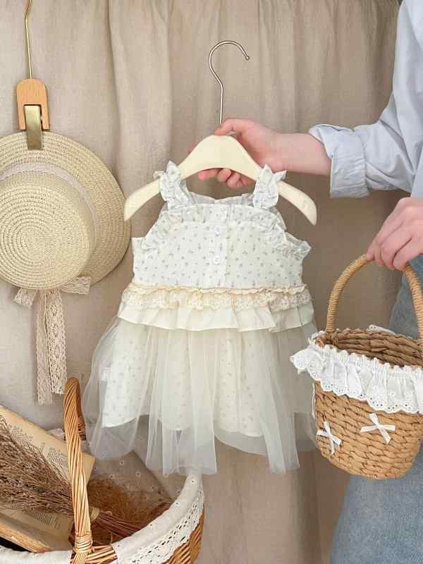 女の子 ワンピース 夏 吊り帯 プリンセス フレア スカート 綿 100% 花柄 かわいい 甘め 膝丈 肩細紐 ベビー 幼児 1-3歳 80-100cm 柔らかい 生地 実用 日常 遊び着 軽やか 通気性 涼しい 無地 花 柄 少女 ドレス キャミソール