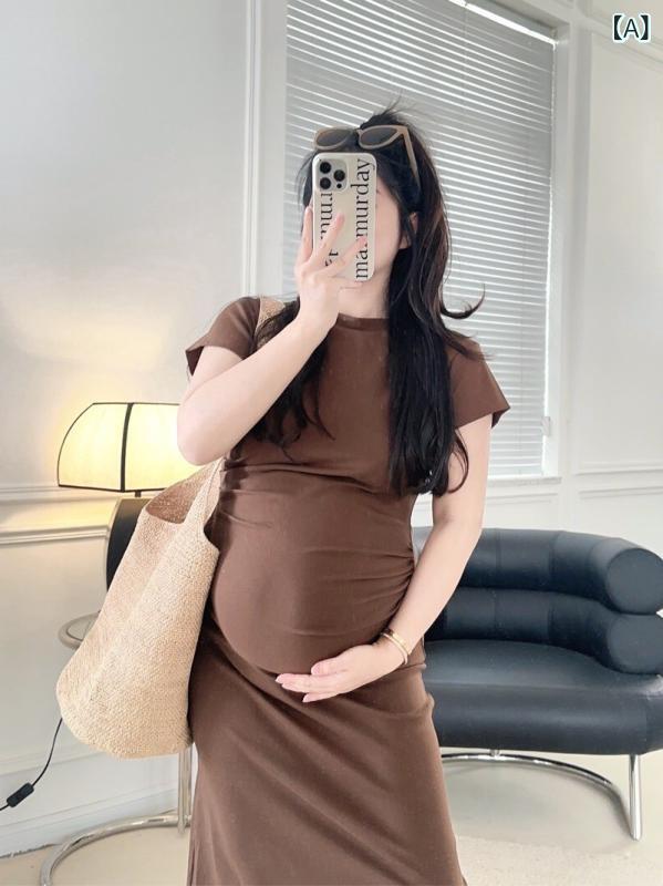 ワンピース レディース マタニティ 妊婦服 ミモレ丈 膝丈 褶曲加工 伸縮性 スリムフィット スタイルアップ 薄手 普段使い 通勤用 カジュアル オールシーズン 無地・カテゴリ: ワンピース・ネックライン: クルーネック・袖丈: 三分袖・素材: 綿、ポリエステル・素材構成: ポリエステル50-70%、綿30-50%・柄: 無地・スカート丈: ミモレ丈・カラー展開: 咖啡色,深灰色,ブラック・サイズ展開: M,L,XL,2XL・スカートシルエット: タイト・スタイル: カジュアル・流行の要素: プリーツ・袖の形状: 通常袖・加工: 形態安定加工