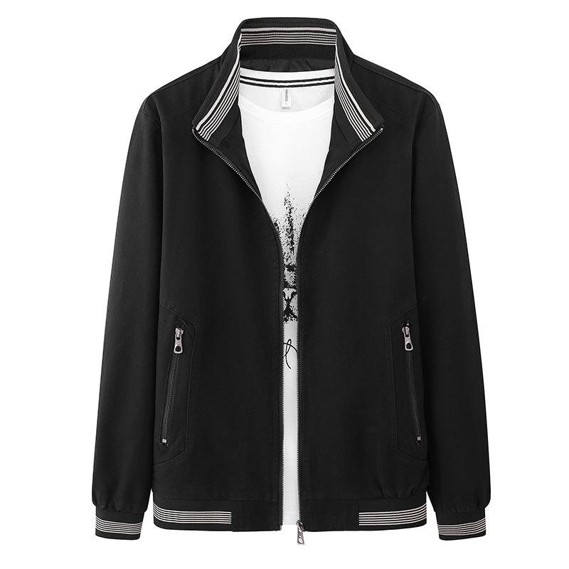Jumper, Blouson - メンズ ジャケット 立領 長袖 綿 トップス 薄手 合体 ジップ 無帽 ロータス 底辺 リブ 円下辺 ジップポケット 春秋 黒 土黄 浅カーキ 軍緑 青年 日常 洗い加工 免アイロン 外着