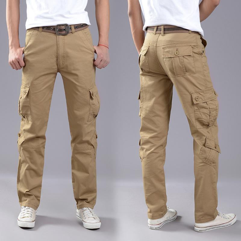 Pants - メンズ 工装パンツ 多ポケット 直筒 ミリタリー 綿 耐摩耗 長ズボン 中腰 ジッパー 無弾性 純色 カーキ 黒 コーヒー 軍緑 休闲 青年用 オールシーズン 通勤 普段使い アウトドア 作業着 直販