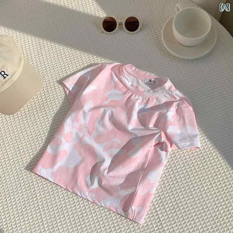Rakuten - キッズ Tシャツ 男の子 女の子 短袖 速乾 吸湿排汗 軽量 透気 薄手 丸首 防晒 迷彩柄 ピンク グレー ブルー 夏 柔軟素材 運動 韓国スタイル