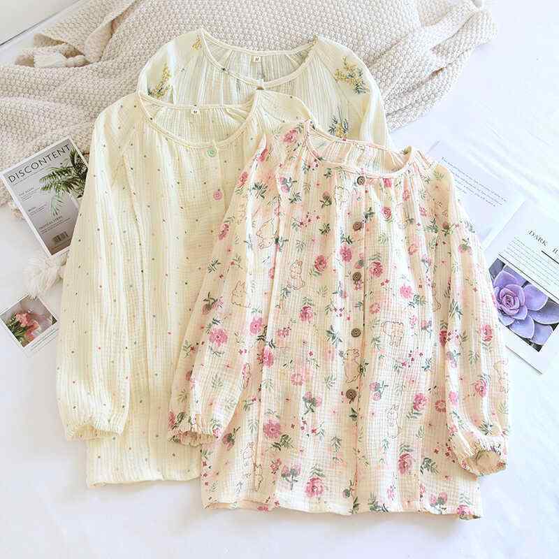 授乳服 マタニティ 前開き 綿 ガーゼ 皺加工 産後 部屋着 ルームウェア オールシーズン 柔らかい 吸汗 通気性 快適 かわいい シンプル ゆったり ビッグシルエット 長袖 おしゃれ ナチュラル 出産準備 妊婦服