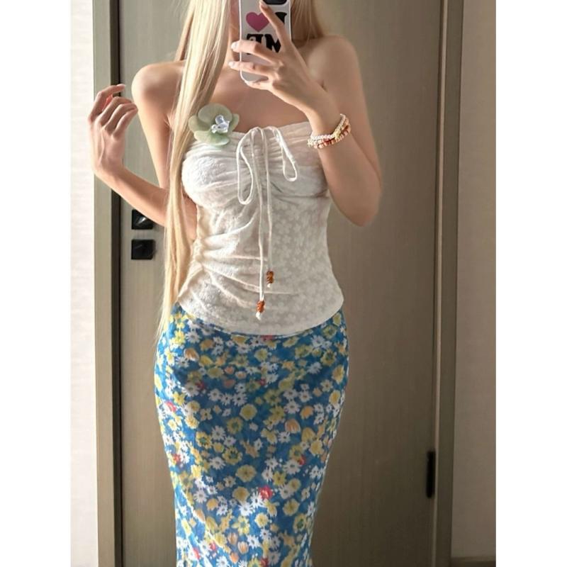 乐天商城 - レディース ビキニ セパレート 水着 長スカート スリム ロング 花柄 速乾 セクシー タイト 背中開き ハイエラ 伸縮性 耐久 小清新 保守 涤纶 ポリエステル 無袖 三角パンツ 沙滩 度假 夏 ドーパミンカラー プール ビーチ スイムウェア 花柄プリ