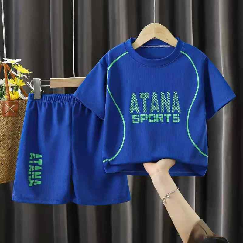 乐天商城 - 男の子 夏服 速乾 短袖 トップス 短パンツ セット 綿 混紡 柔らかい 素材 普通 厚み 字母 パターン 韓国風 スタイル 3-8歳 中小児 100-140cm 身長 対応 夏 シーズン 運動 普段使い アクティブ シーン 軽快 デザイン 涼しい 着心