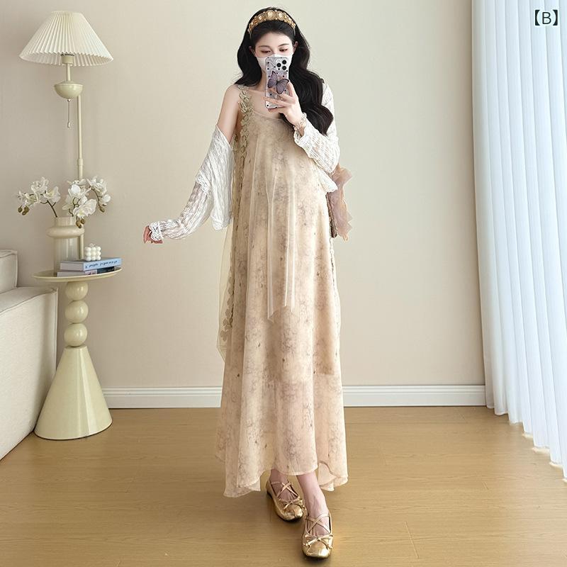 ワンピース 妊婦 レディース マタニティ 春夏 韓流 きれいめ 体型カバー 膝丈 マキ...