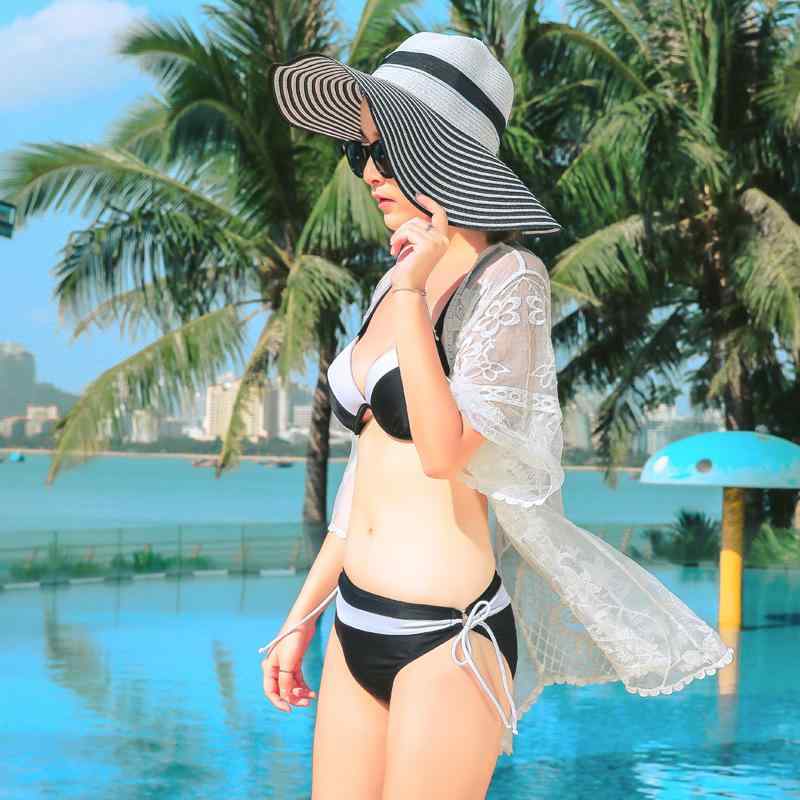 乐天商城 - レディース ビキニ セット 泳装 女性用 三点セット ビーチ スイムウェア セパレート ワンピース ビキニ ビーチ トップス ワイド ルーズ カバーアップ セクシー ワイヤー ブラ 集まり 修身 三角 韓国風 ナイロン スパンデックス 伸縮性 耐久性 背