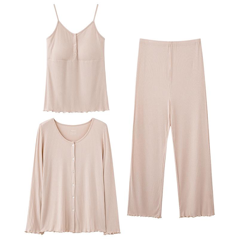 マタニティパジャマ 産後 授乳服 3点セット ルームウェア モダール 薄手 胸パッド付き 部屋着 ナイトウェア 上下セット 半袖 パンツ 妊婦服 春夏 通気性 快適 リラックスウェア レディース・素材: モダール・スタイル: カーディガン・袖丈: 長袖・パンツ丈: 長ズボン・ファッションスタイル: フェアリースタイル・生地の厚さ: 適度(161-180g/平米)・カラー展開: A35693,A35694,A35695,A35696,A35697,A35698・サイズ展開: M,L,XL,2XL