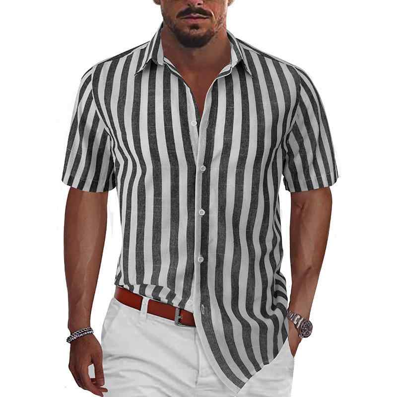 Casual Shirts - メンズ シャツ トップス 短袖 条紋柄 夏用 軽熟休闲 宽松 翻领 印花 耐磨 机洗可能 聚酯混纺 涼感 ビーチ 夏威夷風 青少年 休闲 欧米スタイル