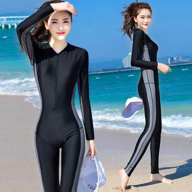 Two-Piece - レディース ワンピース 水着 長袖 長ズボン 連体 スーツ ダイビング サーフィン 防晒 ジッパー スノーケリング 浮潜 速乾 防水 環境 セクシー 高伸縮 耐久 ヨーロッパ アメリカ スタイル フラワー柄 ピースカラー 紫 灰 ローズ ピンク ナイロン