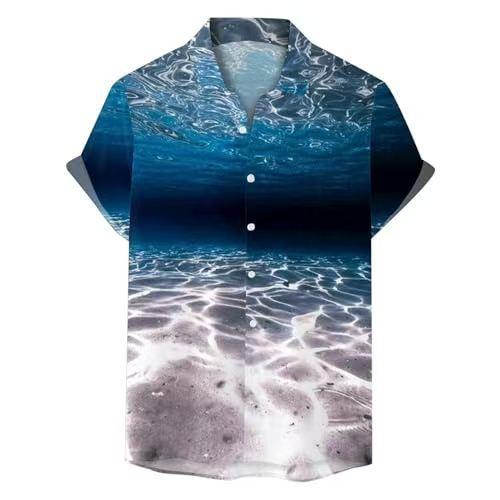 Casual Shirts - メンズ シャツ トップス 夏 春夏 ハワイアン 3D 印花 プリント 短袖 開襟 翻領 ルーズ ビッグシルエット 薄手 透気 伸縮 四方向ストレッチ ポリエステル 涼しい 日常 普段使い カジュアル 都市 ファッション 青年 男性用 爽やか 柄物 柄入り