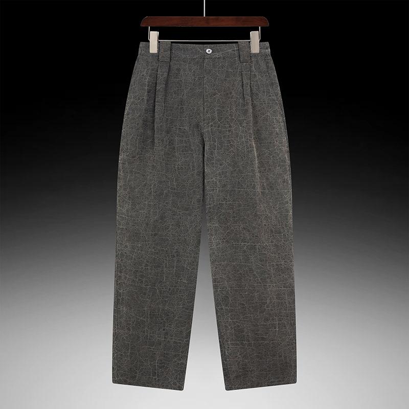 Pants - メンズ ロングパンツ 桑蚕丝 真丝 ハス染め 亀柄 プリント 直筒型 長ズボン ミッドライズ ジッパー 普通厚 無地 ポケット 微弾性 透気性 抗菌 免烫 吸湿排汗 色牢度 高 夏用 中年 日常 深灰 軽量 快適 吸い付く肌触り カジュアル ビジネス 紳