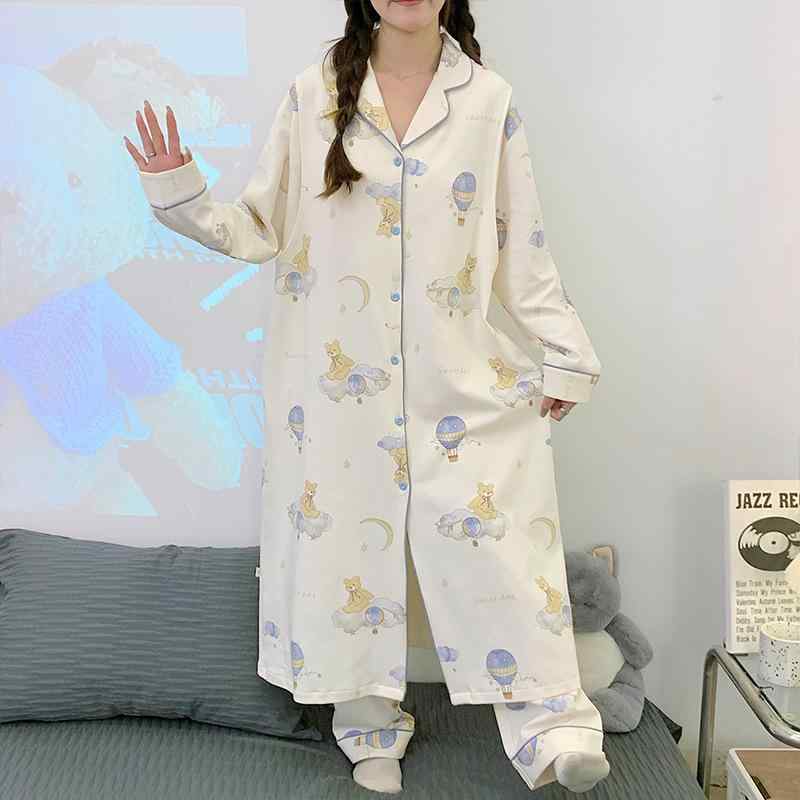 マタニティ 妊婦 授乳服 授乳パジャマ ルームウェア ワンピース 産後 長袖 春秋 パジャマ 綿混 ロング丈 部屋着 産前 産後 授乳対応 普段着・素材: ニットコットン・スタイル: カーディガン、スウィート、キュート・袖丈: 長袖・パンツ丈: ロング丈・サイズ展開: L, XL, 2XL, 3XL・生地厚さ: 普通(181-200g/平米)