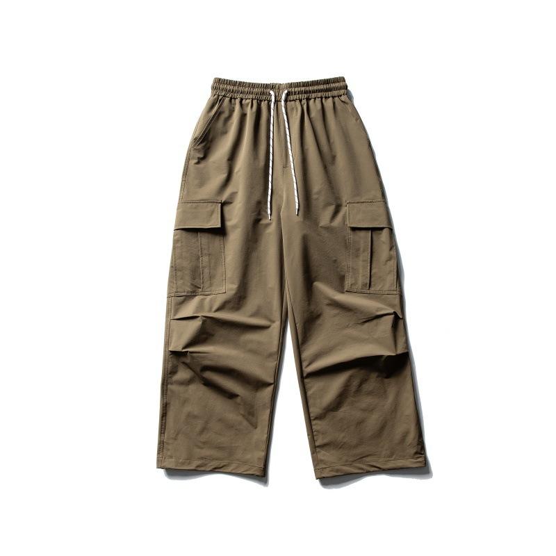 Rakuten - メンズ 工装パンツ ハーレムパンツ ワイドパンツ ゆったりパンツ 松腰パンツ 束脚パンツ コットン ポリエステル 透気性 微弾性 直筒 系紐 無腰帯 中腰 長ズボン 春秋 グレー 黒 茶 ゆったりシルエット 日常使い 青春スタイル 免アイロン処理
